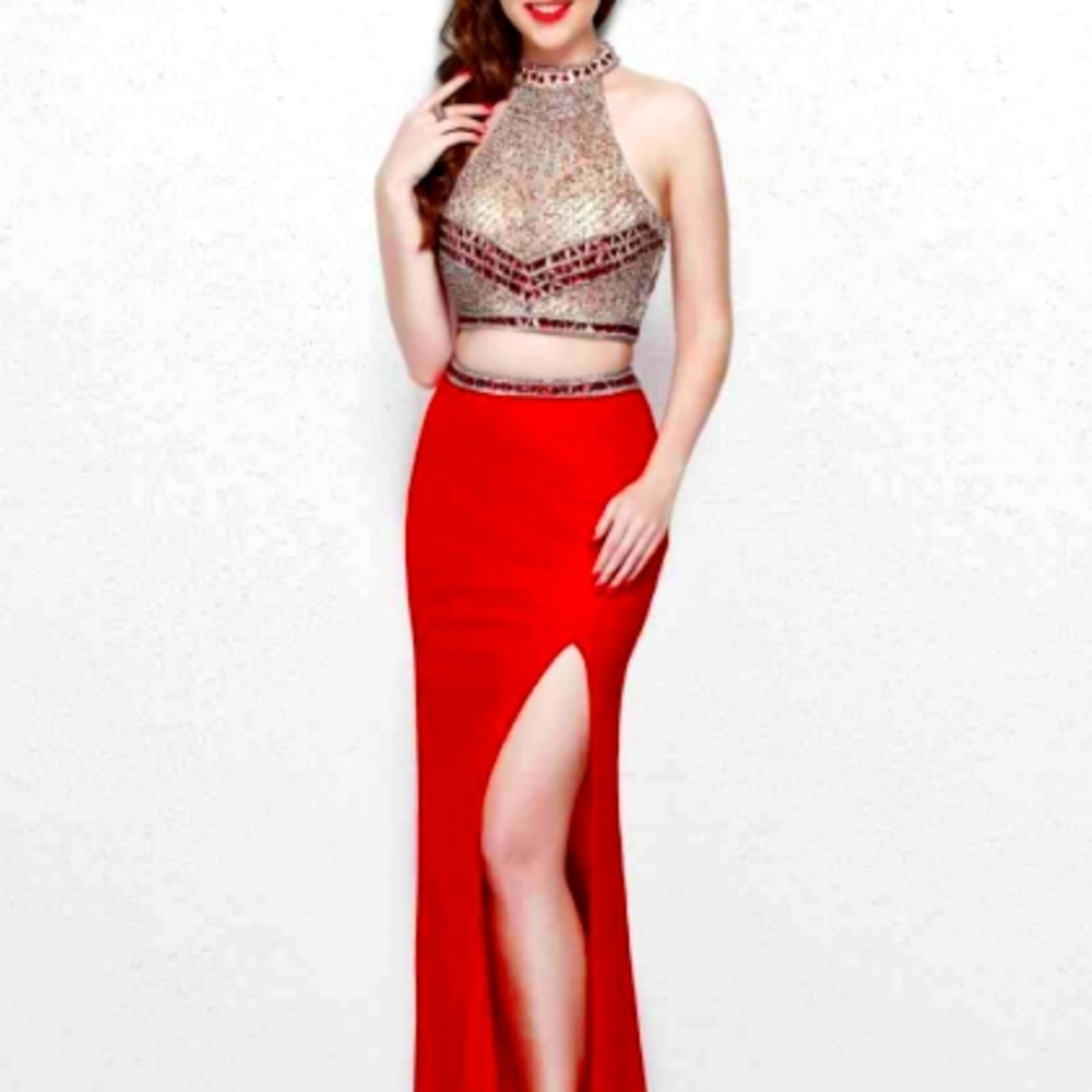 PRIMAVERA COUTURE  TWO-PIECE HIGH HALTER SHEATH DRESS